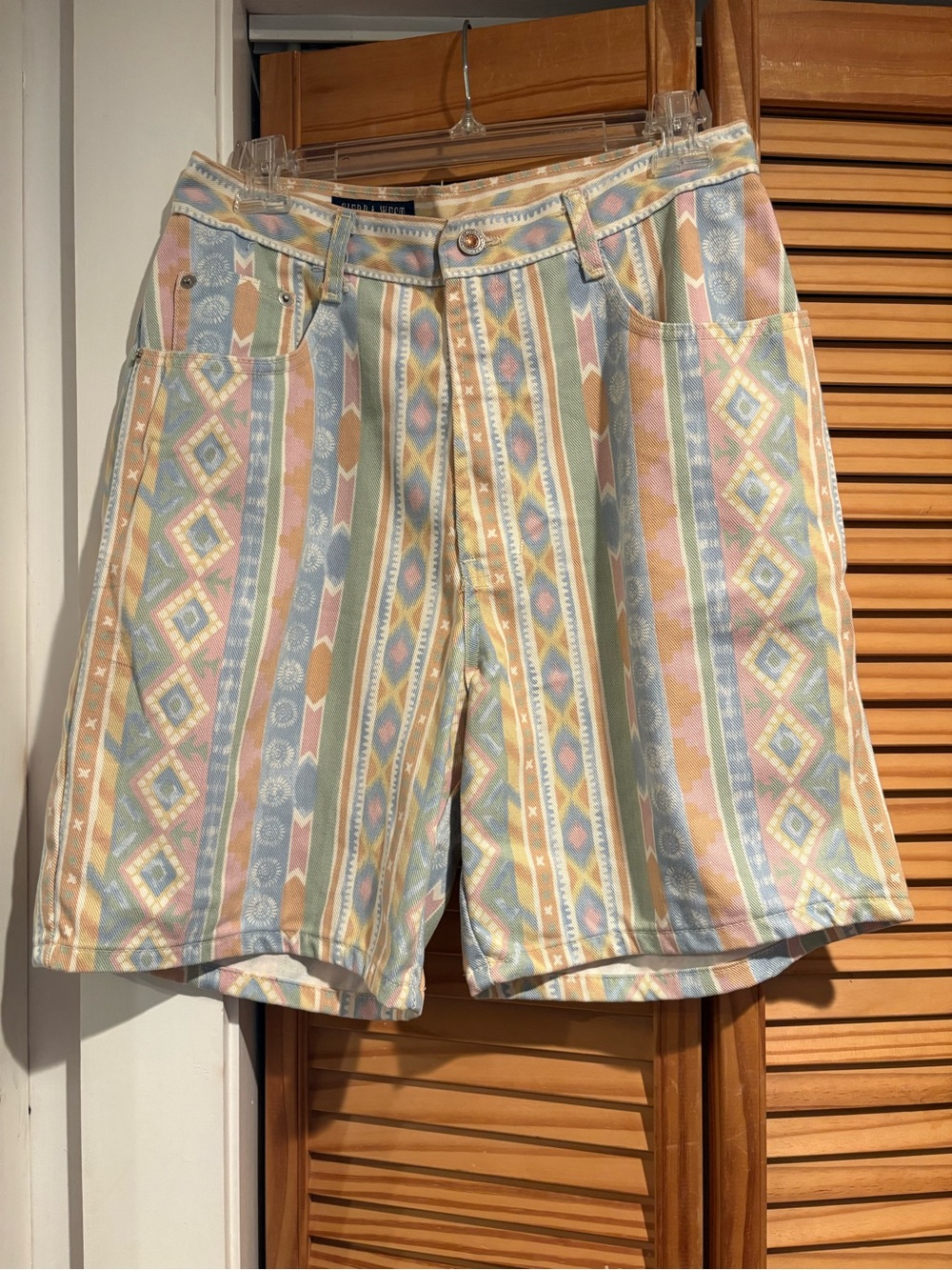 Vintage Pastel Aztec Southwestern Denim High-Rise Shorts Sierea West 1990s
